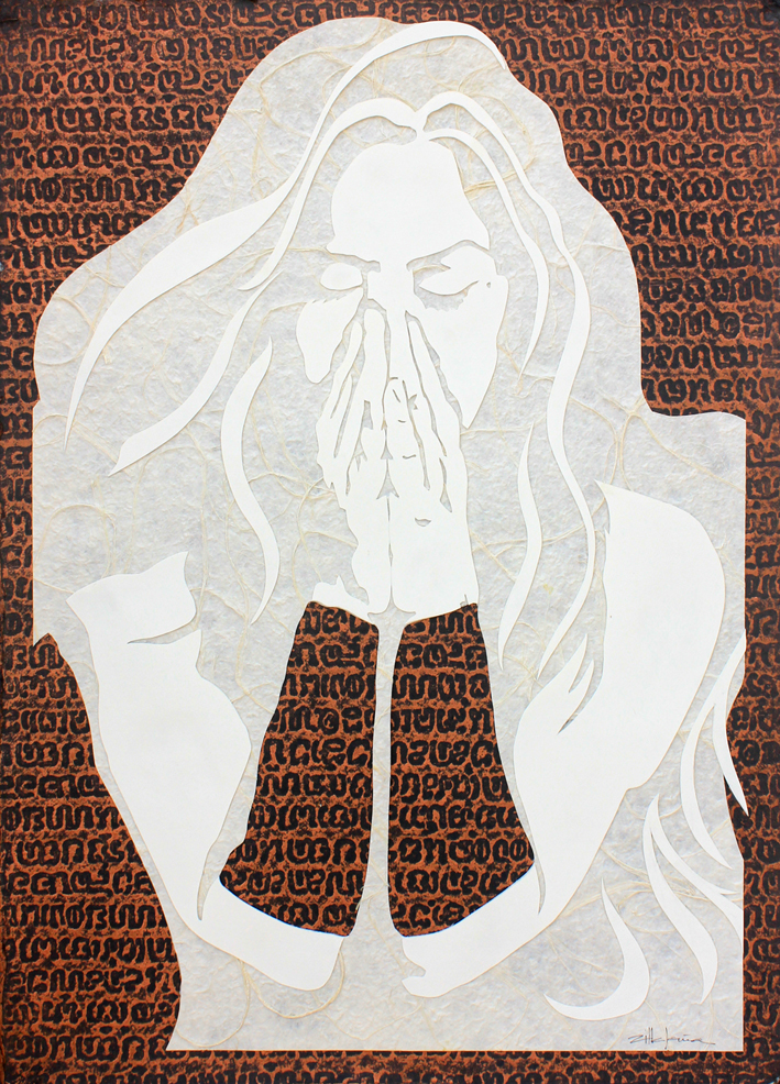 Original Art , Female Figure in Mixed Media (handmade paper on paper) "Forgiveness" by Marcy Ann Villafaña