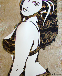 Original Art , Female Figure in Mixed Media (handmade paper on paper) & Metallic Paint "GOLDIE" by Marcy Ann Villafaña "COLD FIRE" 29” x 24” unframed paper, metallic paints, and ink 2010