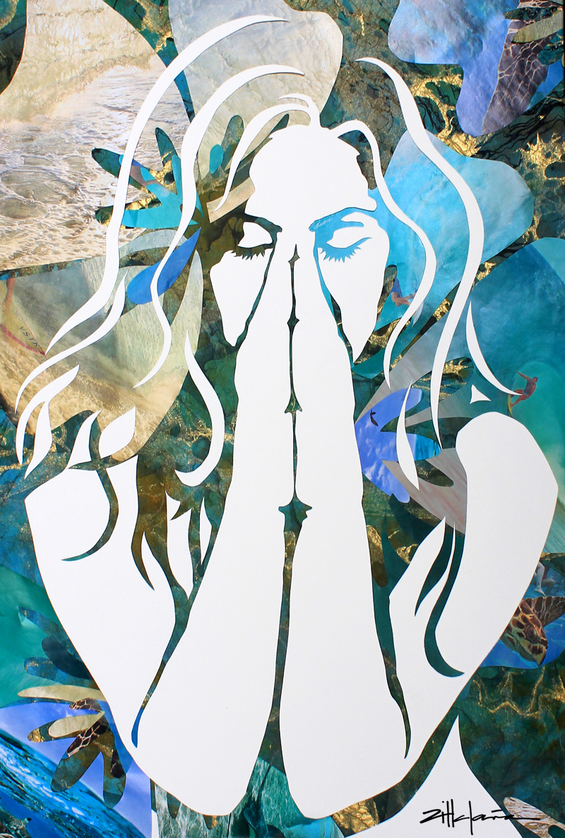 Original Art , Female Figure - Collage Paper "Island Dream" by Marcy Ann Villafaña