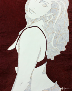Original Art , Female Figure in Mixed Media (handmade paper on paper) & Metallic Paint "MERLOT" by Marcy Ann Villafaña "MERLOT" 29” x 24” unframed paper2010