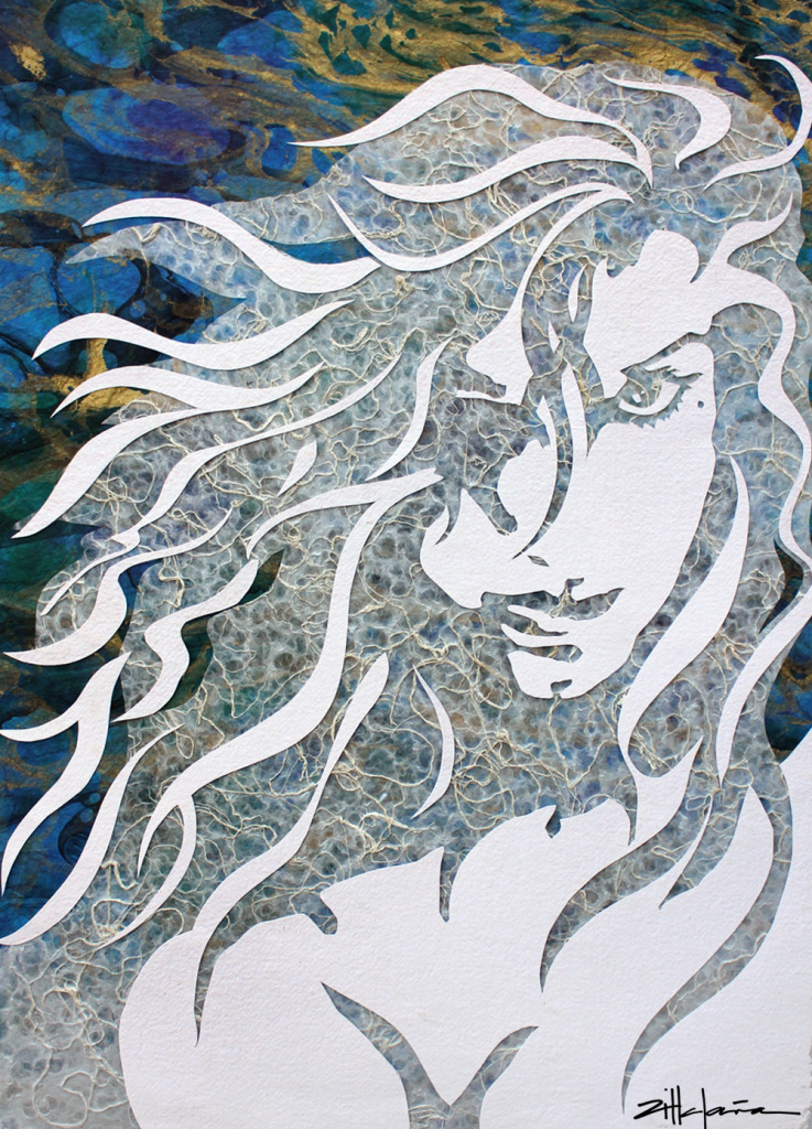 Original Art , Female Figure in Mixed Media (handmade paper on paper) & metallic paint "Torrent" by Marcy Ann Villafaña