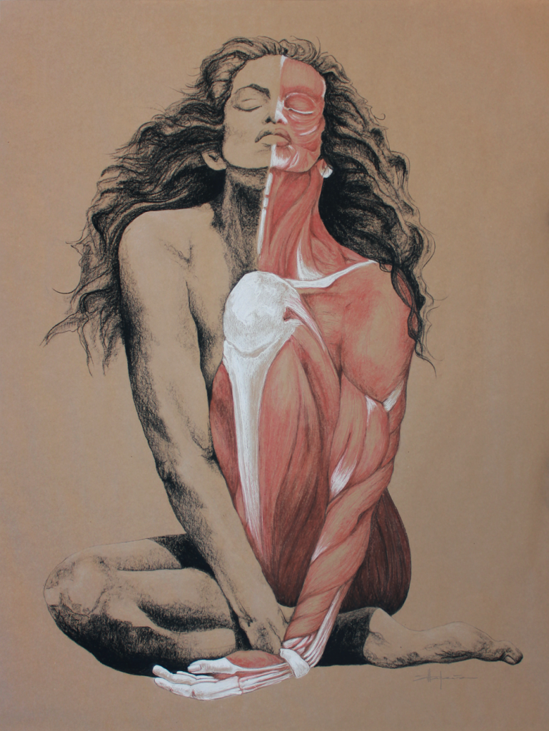 Original Art, Nude Art Female - Charcoal - Graphite, conte, pastel drawing "SKIN DEEP" by Marcy Ann Villafaña