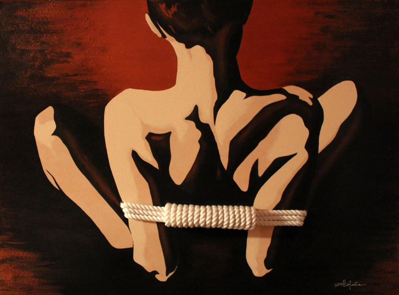 Original Art , Female Figure in Bondage Mixed Media acrylic and rope "Tied" by Marcy Ann Villafaña