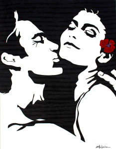 Original Art , Couple, in Mixed Media (handmade paper on paper) "Embrace" by Marcy Ann Villafaña "EMBRACE"